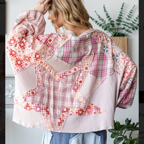 Oli and Hali Tops - LAST ONES Oli & Hali Oversized Mixed Fabric Star Patched Top SR18